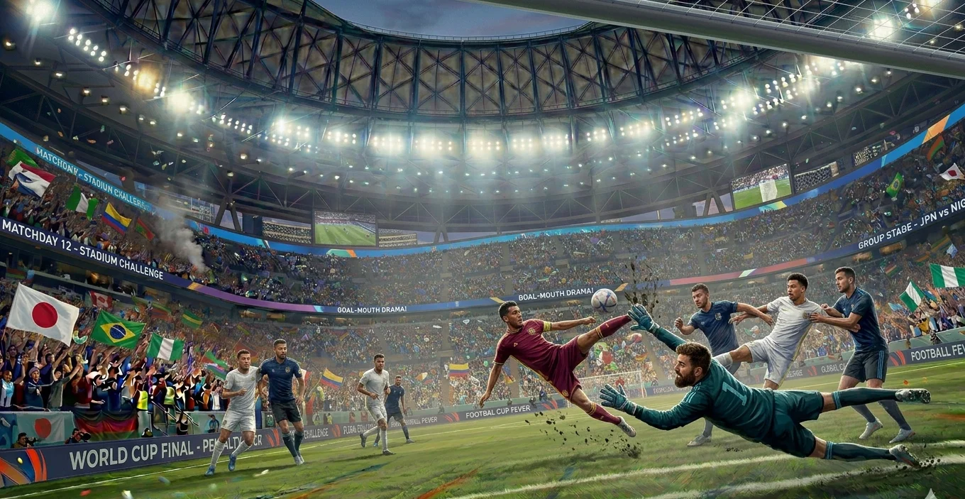 A spectacular bicycle kick attempt during a high-stakes World Cup knockout match